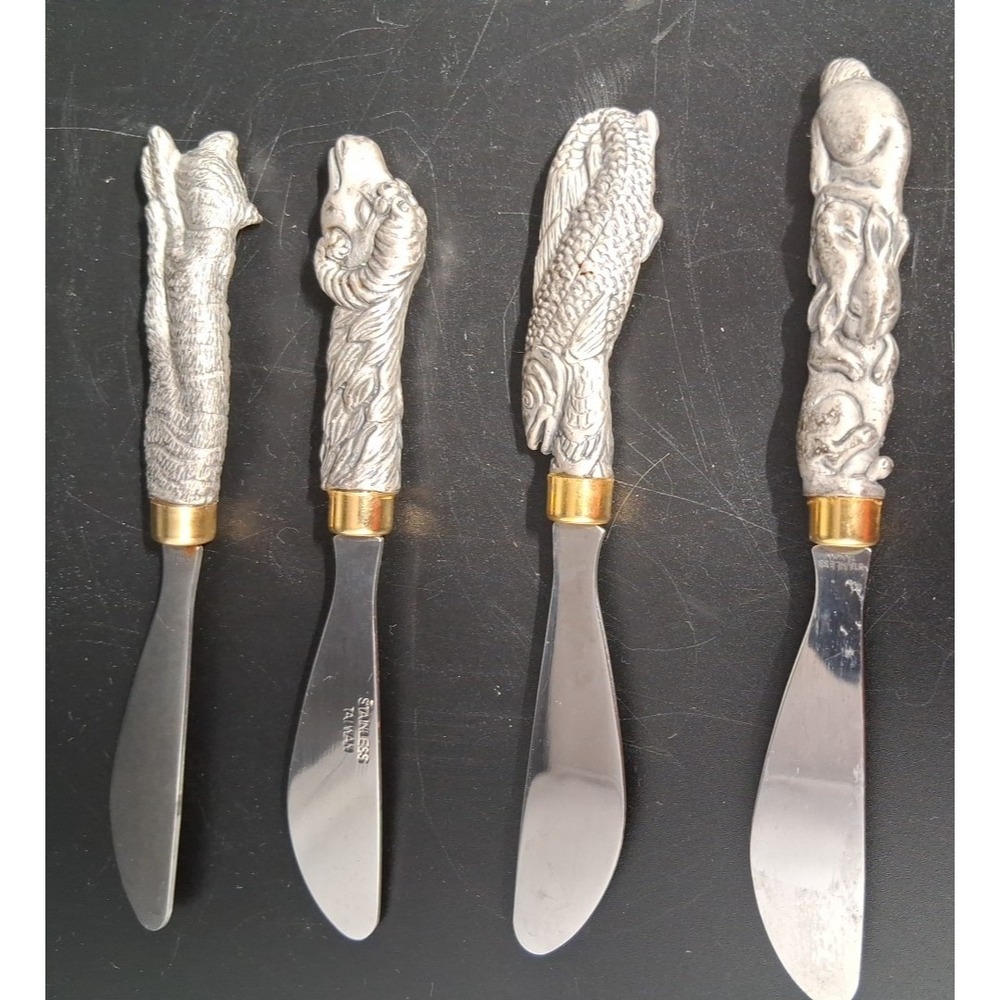Pewter Cat, Ram, Fish, Rabbit Stainless Steel Butter knives - Picture 5 of 16